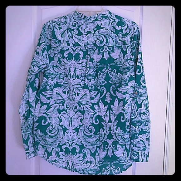 Dana Buchman Green Floral Tab Sleeve Top - Picture 4 of 4